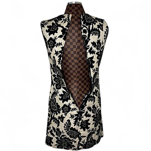 Vtg Joseph Magnin Tapestry Sleeveless Sheath Dress Medium White Black Floral 60s - Picture 3 of 14